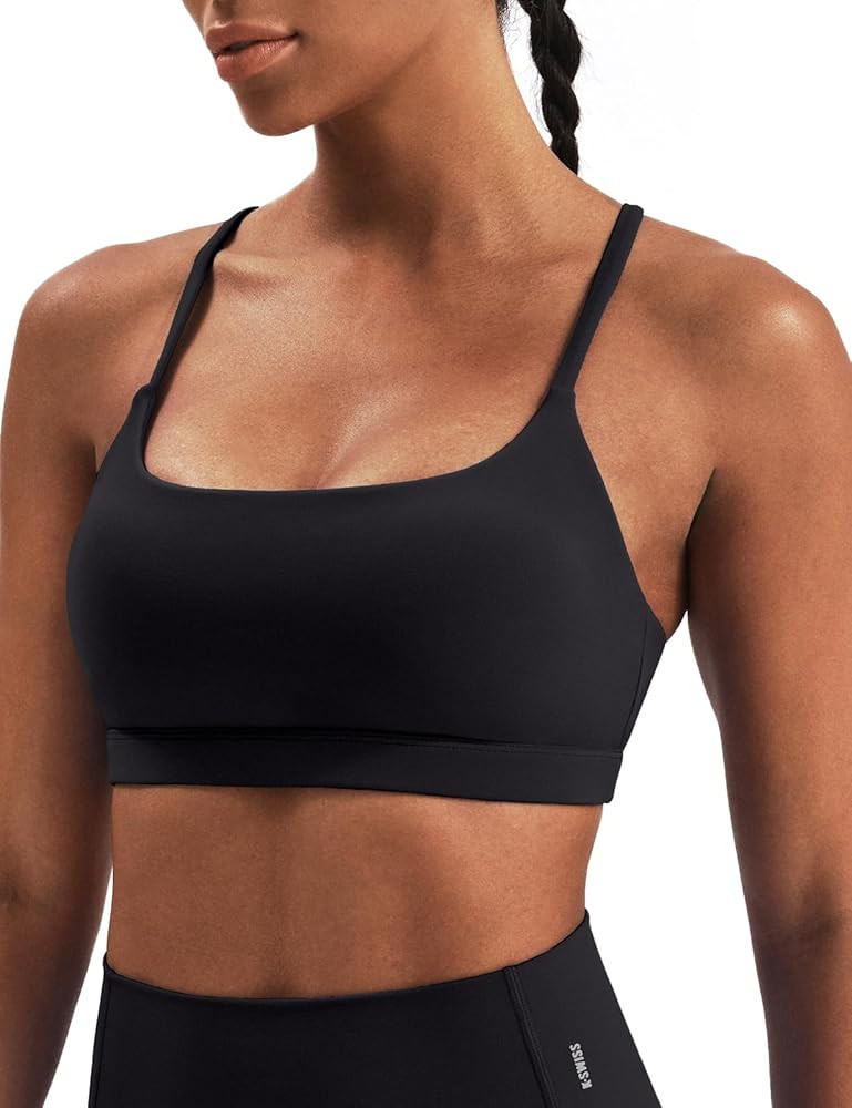 K-Swiss Sports Bras for Women - Light Impact Unadjustable Scoop Neck Thin Strappy Wireless Padded... | Amazon (US)