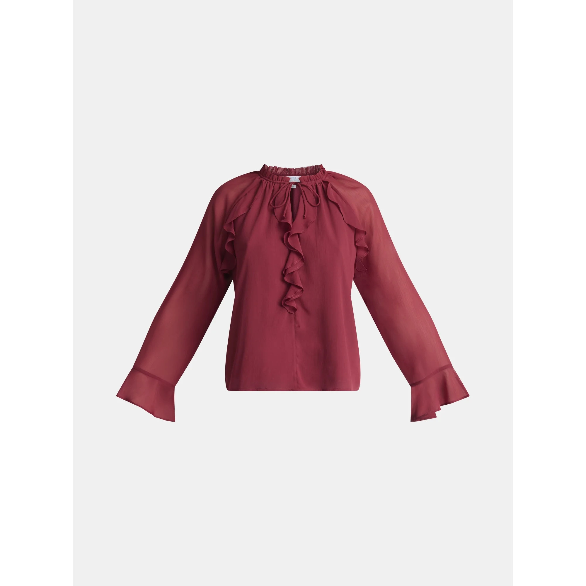 Time and Tru Women's Ruffle Blouse with Long Sleeves, Sizes XS-XXXL | Walmart (US)
