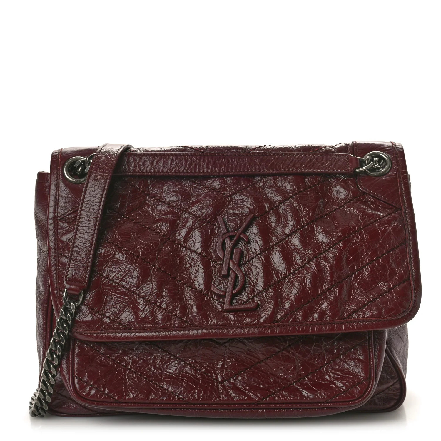 Crinkled Calfskin Matelasse Monogram Medium Niki Chain Satchel Rouge Legion | FASHIONPHILE (US)