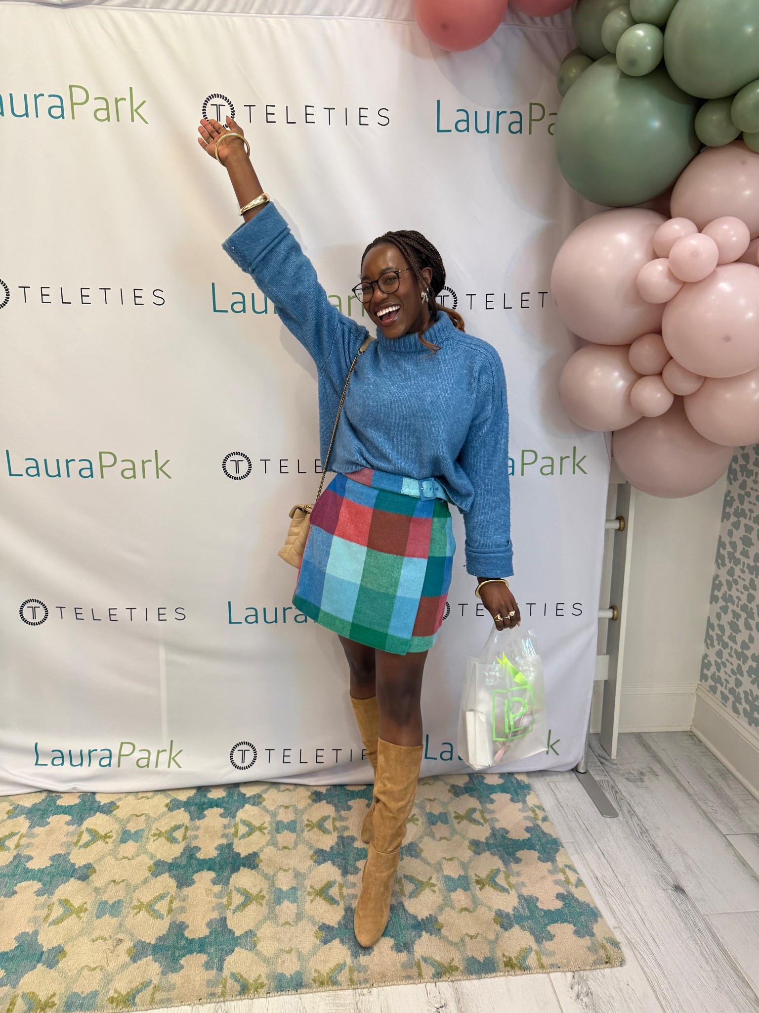 What I wore to Laura park X teleties event in charlotte. Mini plaid multicolor skirt and a cozy blue sweater! Also featuring some Sam Edelman boots. Linked all below! Wearing a 2 in the skirt  

#LTKPetite #LTKdayinmylife