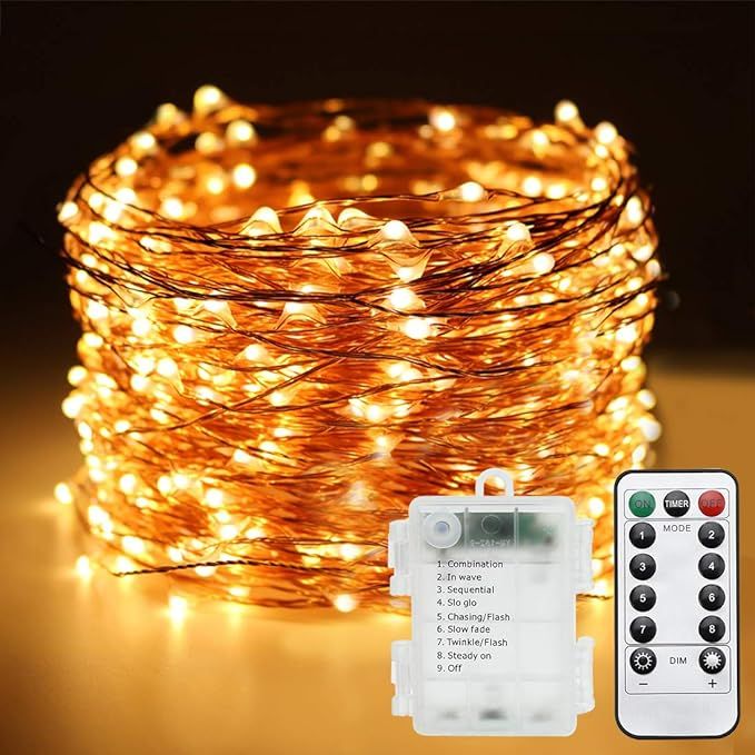 100 LEDs Fairy Lights 33ft Twinkle Lights Battery Operated Christmas Lights with Remote Control 8... | Amazon (US)