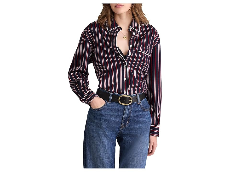 Madewell Effortless Shirt Women's Clothing Red/Navy Stripe : MD (Women's 6-8), Cotton/Denim | Zappos