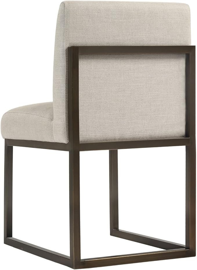 TOV Furniture The Haute Collection Modern Linen Fabric Upholstered Bronze Finish Stainless Steel Met | Amazon (US)