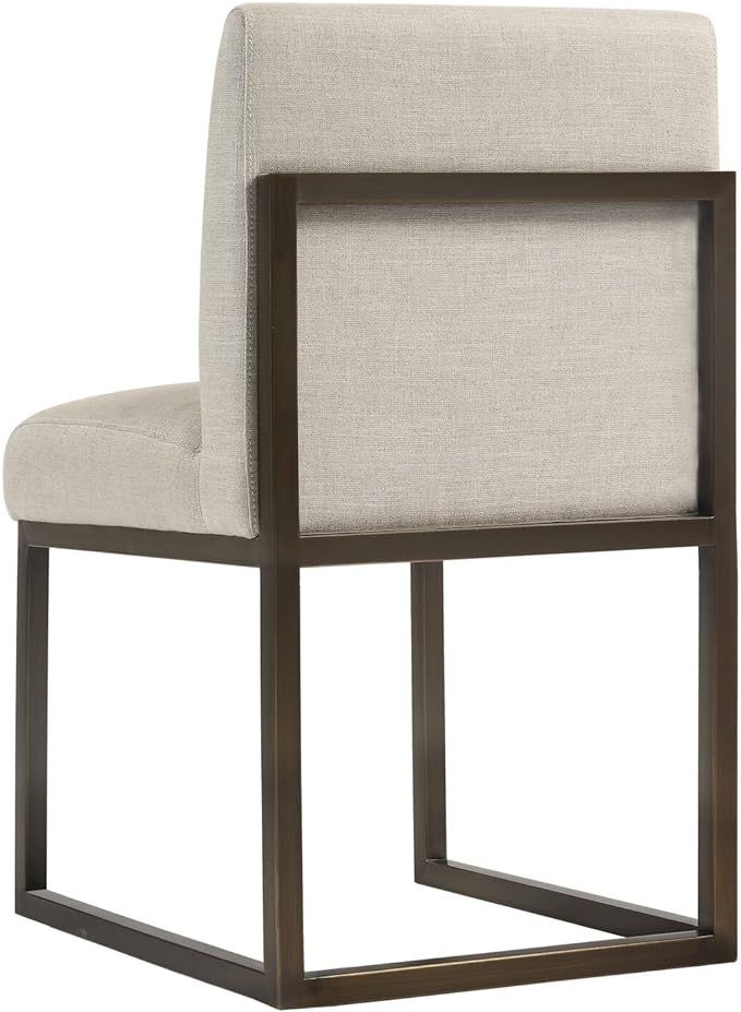 TOV Furniture The Haute Collection Modern Linen Fabric Upholstered Bronze Finish Stainless Steel Met | Amazon (US)