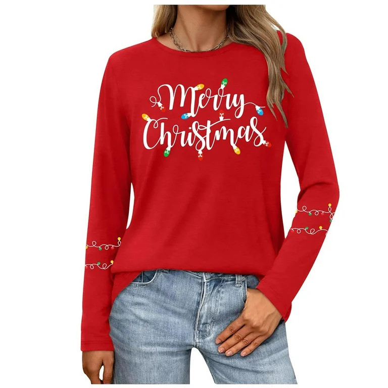 JTZGDY Merry Christmas Sweatshirts for Women Funny Xmas Tree Santa Claus Print Long Sleeve Holida... | Walmart (US)