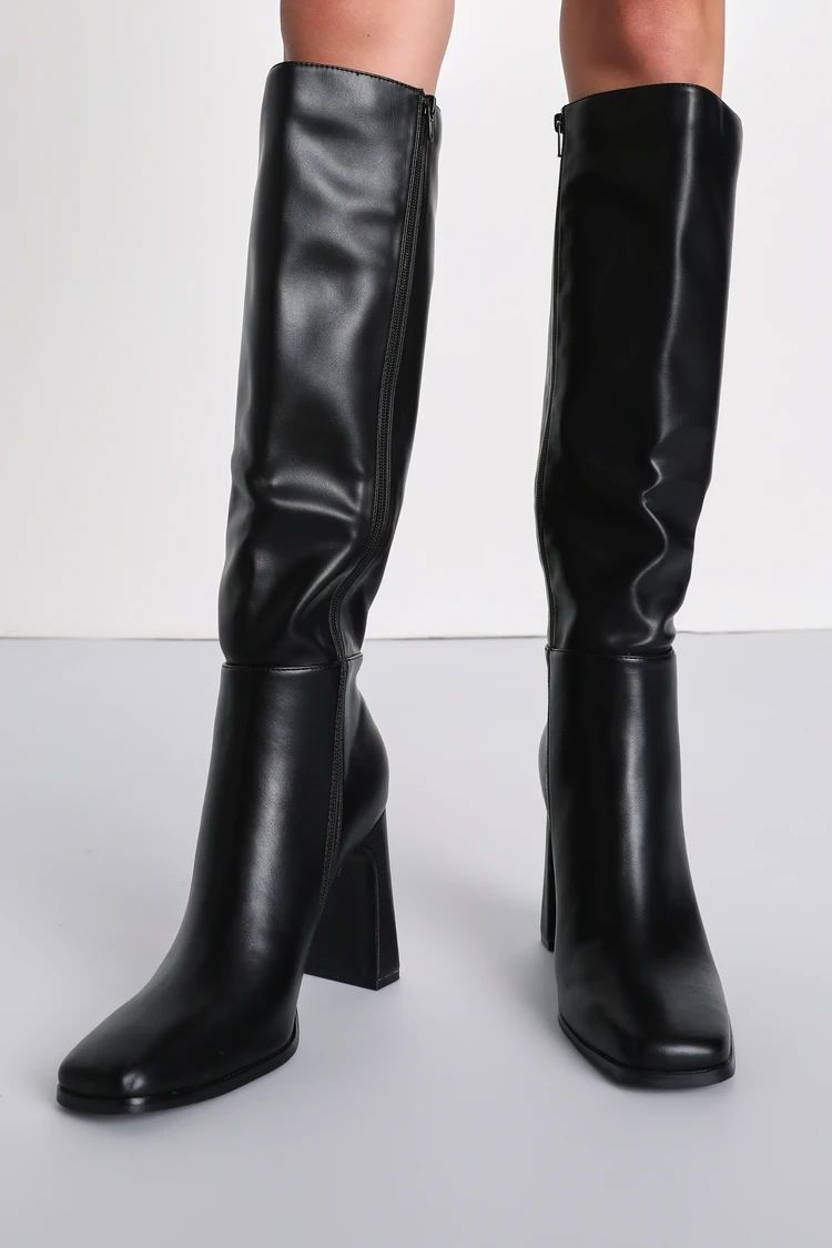Ceceliaa Black Square Toe Knee-High Boots | Lulus