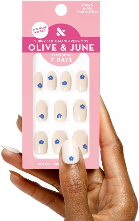 Olive & June Super Stick Mani Press-On Nails | Short, Round | No Glue Needed | 32 Tab Nails in 16... | Amazon (US)