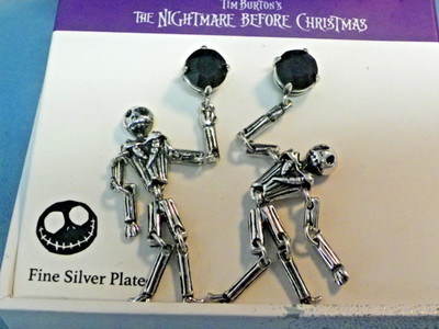 Tim Burton Nightmare Before Christmas Earrings Silver Plated Skeleton Halloween | eBay US