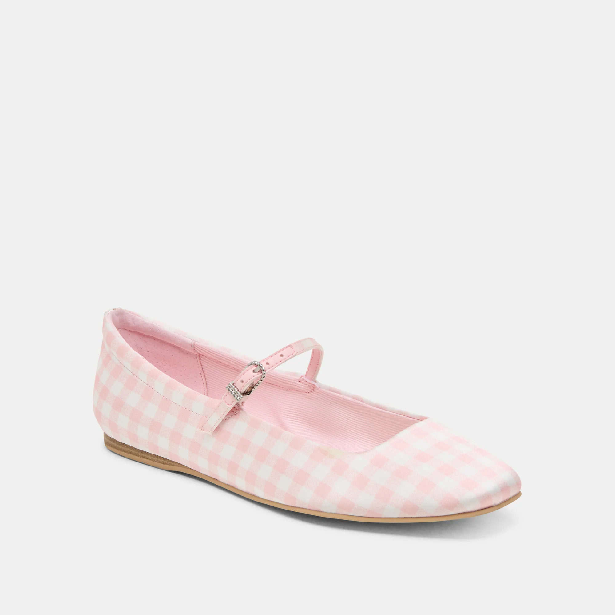 Reyes X Byrdie Golf Wide Ballet Flats Pink Plaid Gingham | DolceVita.com
