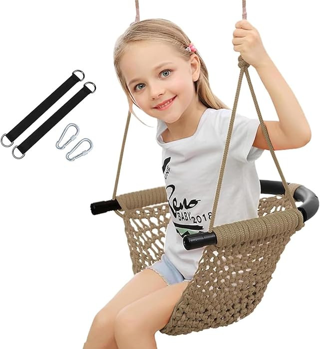 Hand-Knitting Toddler Swing, Swing for Kids with Adjustable Ropes, Heavy Duty Rope Play Secure Ch... | Amazon (US)