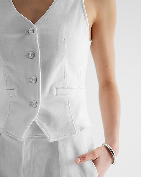 Denim Button Front Tailored Blazer Vest | Express