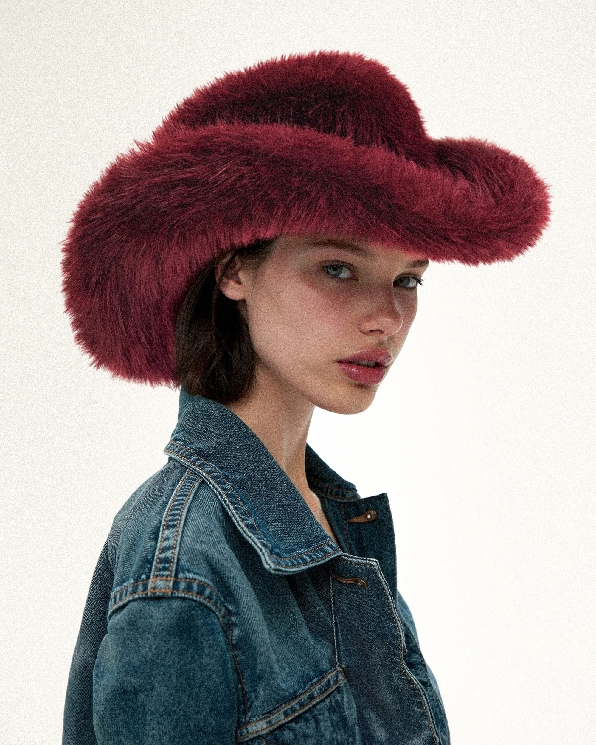 Elora Faux Fur Cowboy Hat - Burgundy | JW PEI US