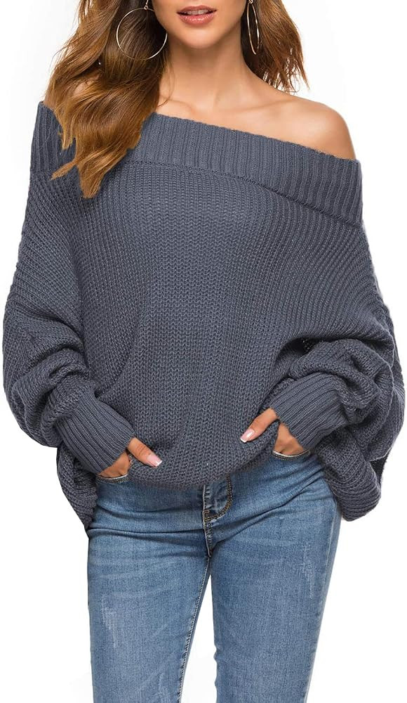 GOLDSTITCH Women's Off Shoulder Batwing Sleeve Loose Oversized Pullover Sweater Knit Jumper | Amazon (US)