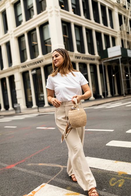 Keeping it simple with tan leg pants, a T-shirt, and sandals.

Adding a fun bag with texture helps to elevate this otherwise plain look. 



#LTKstyletip #LTKSeasonal