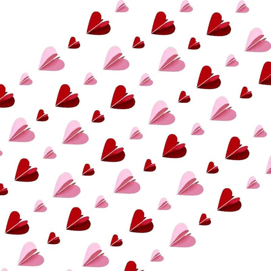 Valentines Day Decorations, NO DIY - 6 PCS 3D Red Pink Heart Paper Garland Hanging String Hearts,... | Amazon (US)