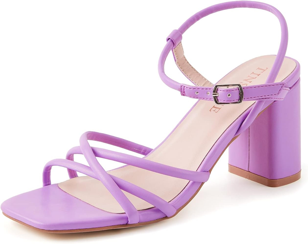 TINSTREE Women's Strappy Heeled Sandals Square Toe Block Heel Sandals Casual Chunky Strappy Heels | Amazon (US)