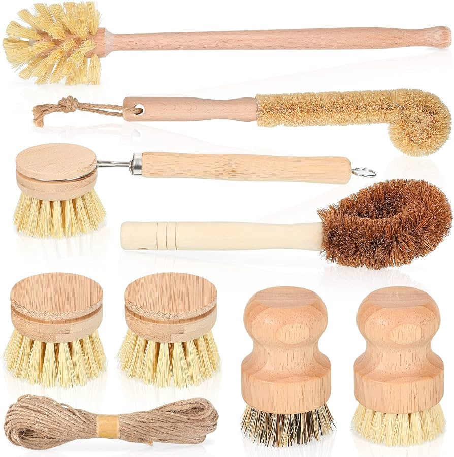 8 Pcs Bamboo Dish Brush Dish Washing Scrub Bottle Brush Wooden Palm Pot Brush Cleaning Scrubbers ... | Amazon (US)