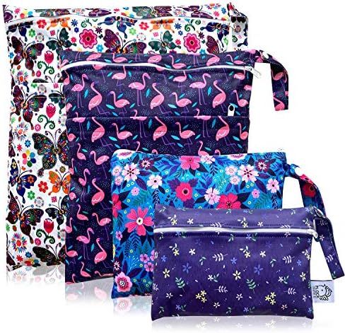 FLOCK THREE 4pcs Waterproof Wet Bag Reusable for Wet Clothes Baby Diapers Stroller Swimsuit Trave... | Amazon (US)