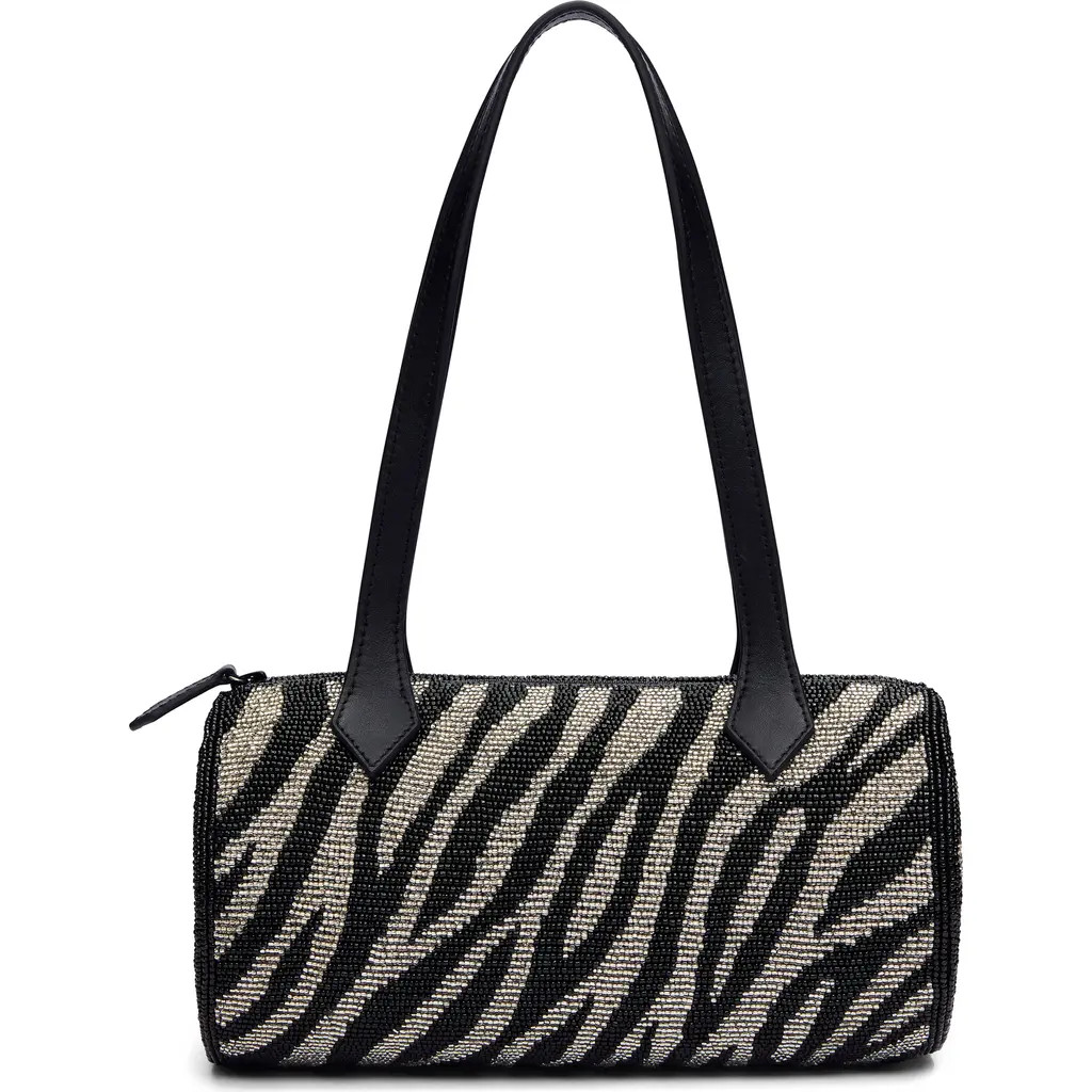 Reformation Aurora Beaded Baguette Shoulder Bag in White Black Zebra Beaded at Nordstrom | Nordstrom