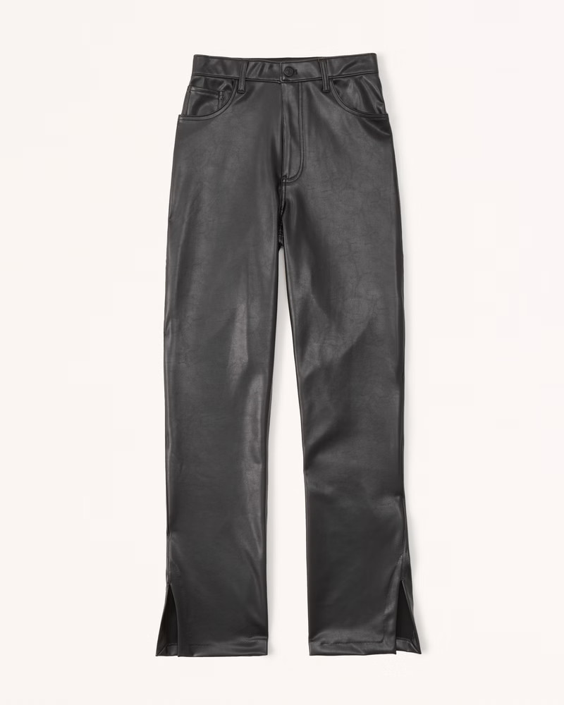Women's Split-Hem Vegan Leather 90s Straight Pants | Women's Bottoms | Abercrombie.com | Abercrombie & Fitch (US)