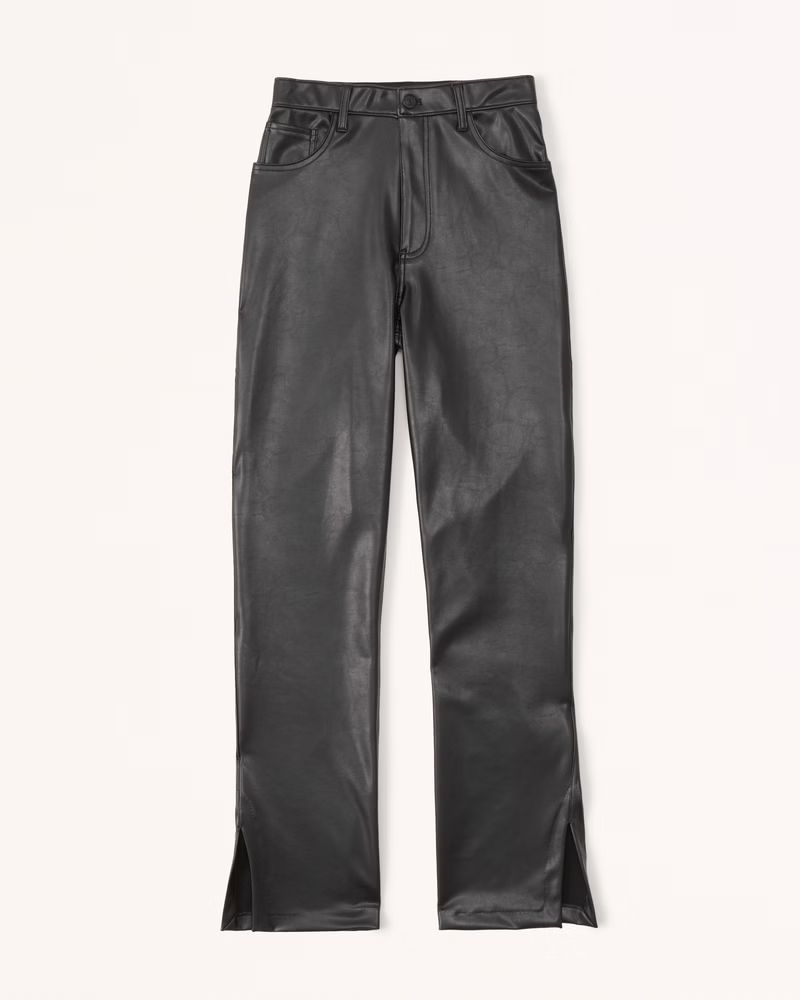 Women's Split-Hem Vegan Leather 90s Straight Pants | Women's Bottoms | Abercrombie.com | Abercrombie & Fitch (US)