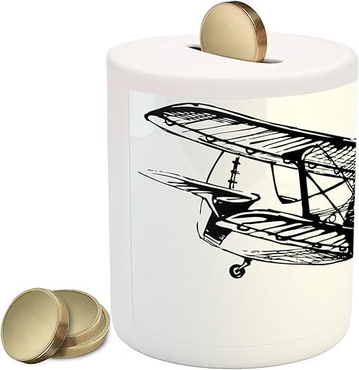 Ambesonne Vintage Airplane Piggy Bank, Drawing of a Monoplane Sketchy Monochrome Design, Ceramic ... | Amazon (US)