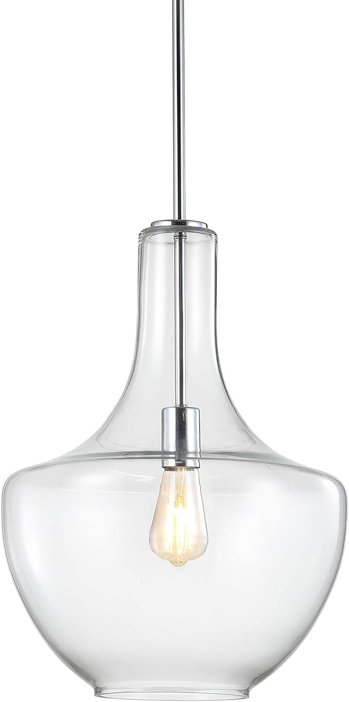 JONATHAN Y JYL6401A 13.25" Mid-Century Modern Pendant Light, Chrome and Clear Glass Schoolhouse P... | Amazon (US)