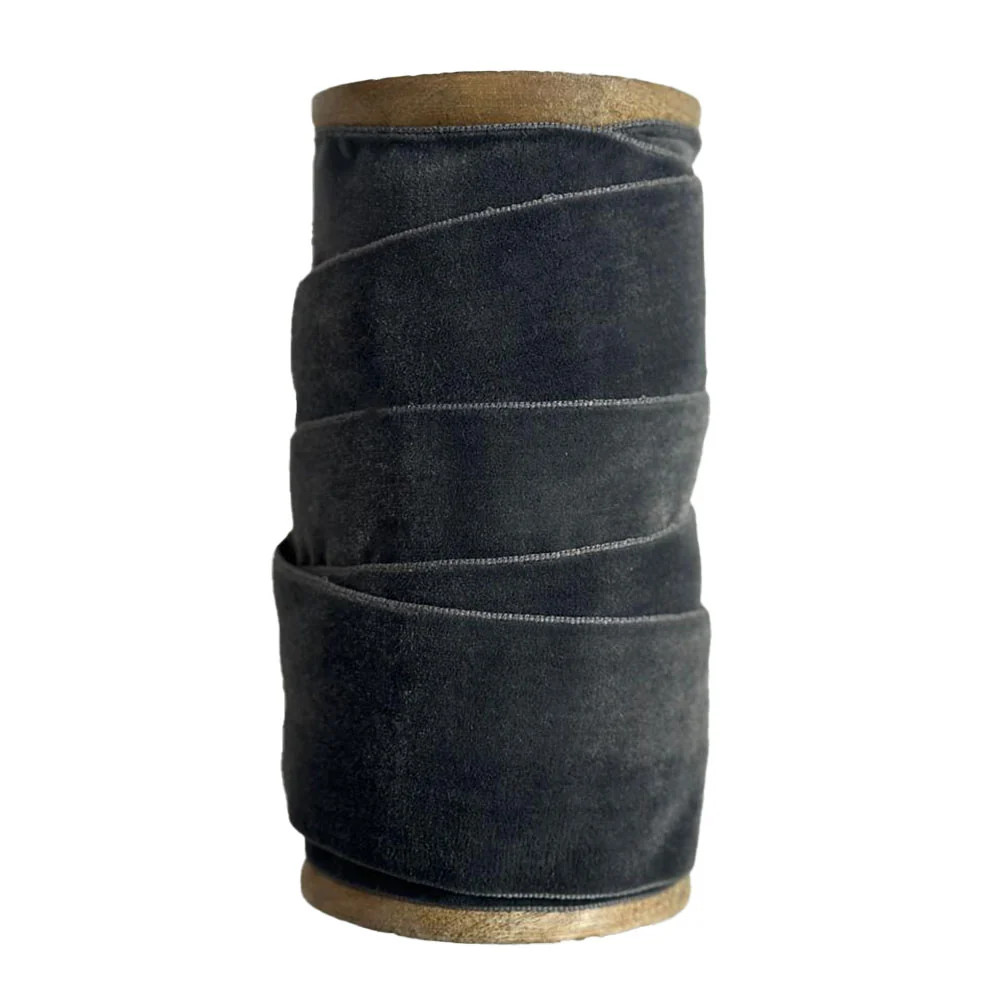 Wide Hand Dyed Velvet Ribbon Dark Grey | CG Hunter