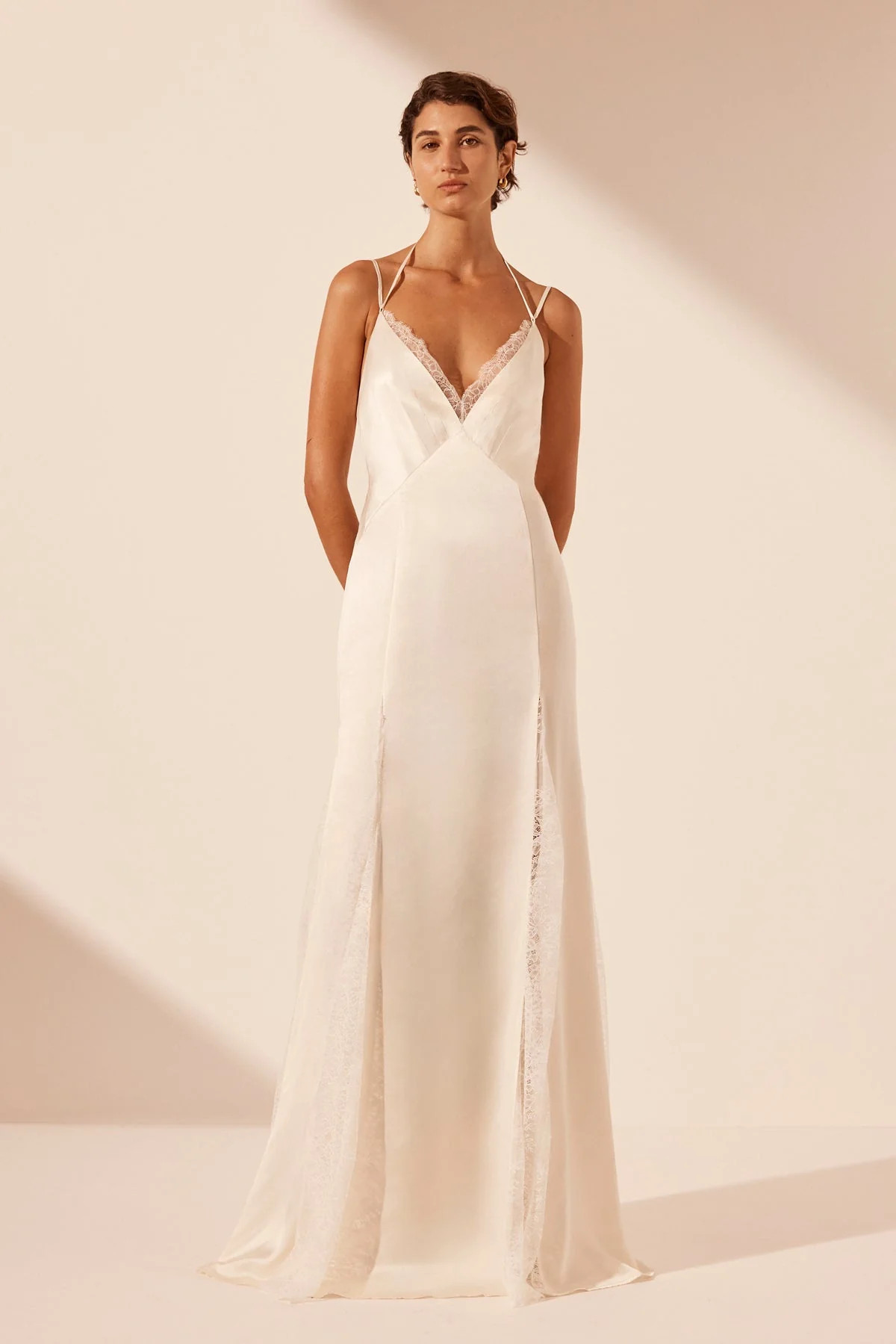 La Lune Silk Lace Plunged Maxi Dress | Ivory | Dresses | Shona Joy | Shona Joy