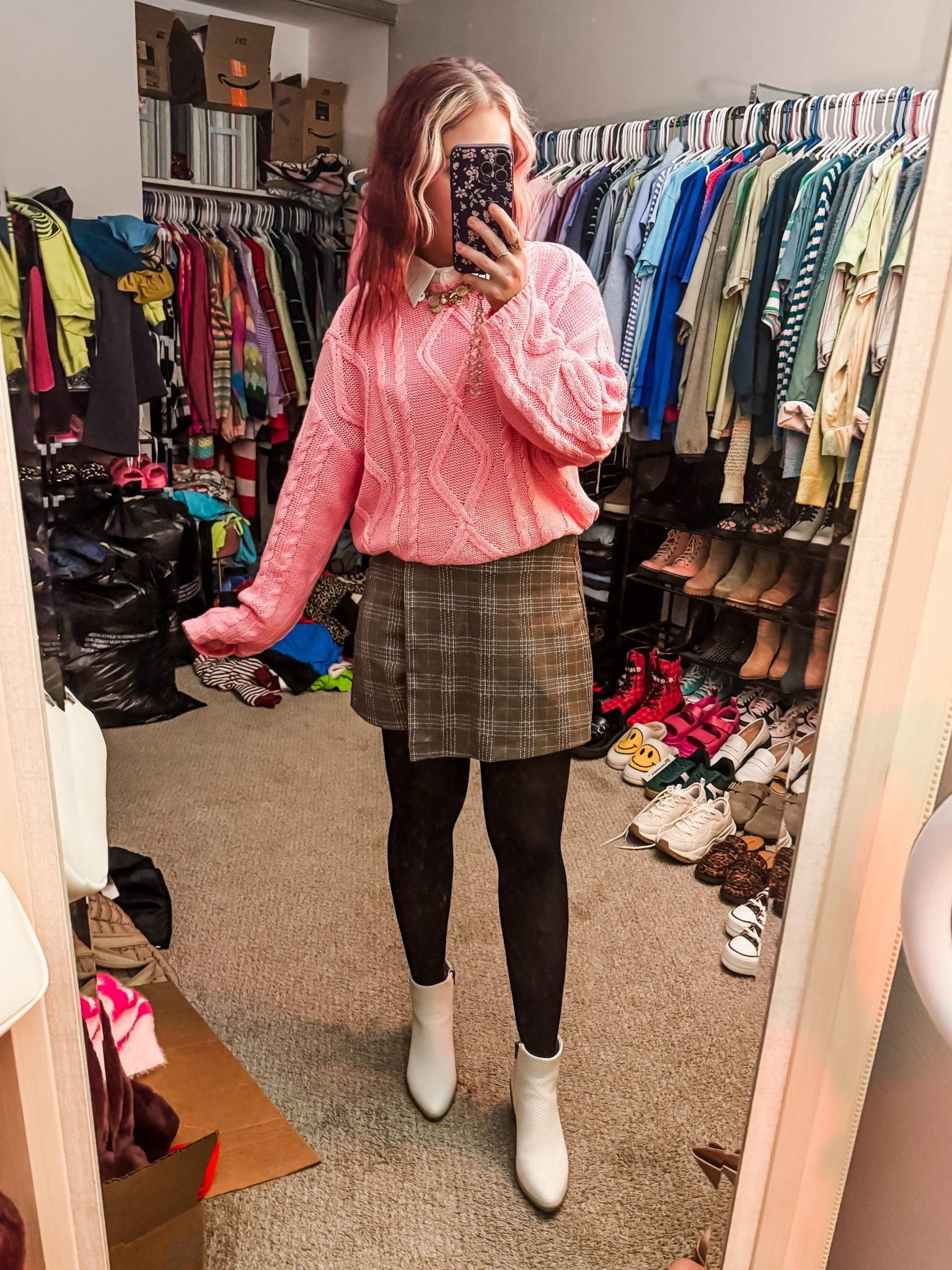 Yesterdays ootd for a Christmas party 
Sweater - medium - target 
Skort - medium - Maurice’s 
Shoes/tights - target 
Earrings - Maurice’s 
Necklaces - urban outfitters 
Collar - Amazon 

#LTKHoliday #LTKootd