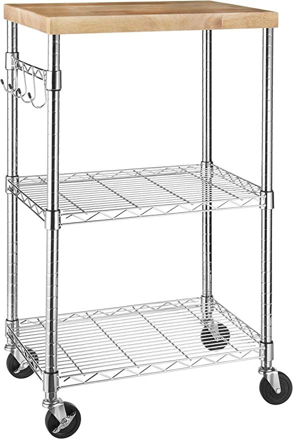 Amazon Basics Kitchen Storage Microwave Rack Cart on Caster Wheels with Adjustable Shelves, 175-P... | Amazon (US)