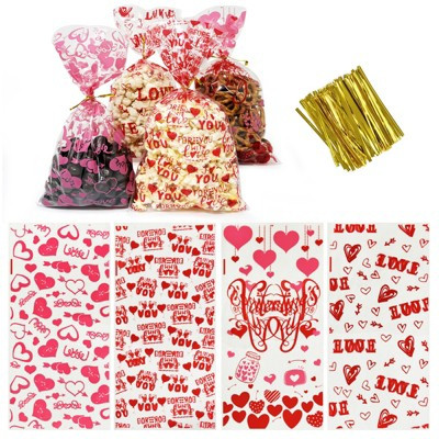 Wrapables 100pcs Valentines Cellophane Treat Bags and Ties Love Hearts | Target