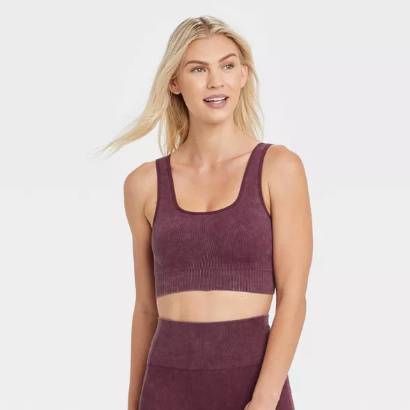 Women's Ribbed Seamless Bra - JoyLab™ Maroon M | Target