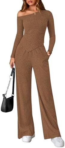 PRETTYGARDEN Fall Two Piece Sets For Women 2025 Off Shoulder Tops Long Pants Knit Matching Lounge... | Amazon (US)