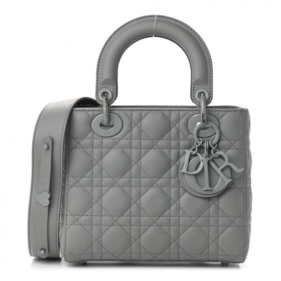 CHRISTIAN DIOR Ultra Matte Calfskin Cannage Medium Lady Dior Grey Stone | Fashionphile