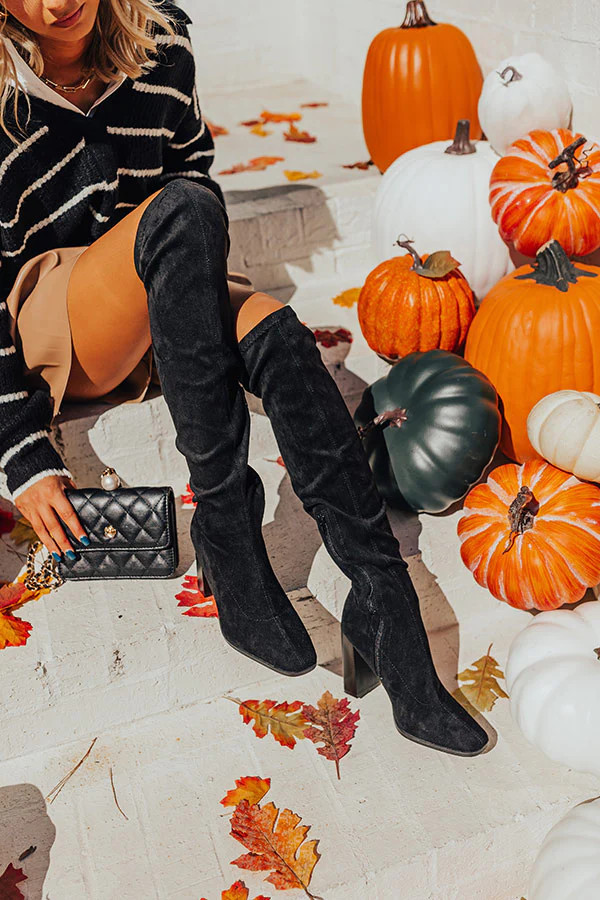 The Scarlett Faux Suede Thigh High Boot In Black | Impressions Online Boutique