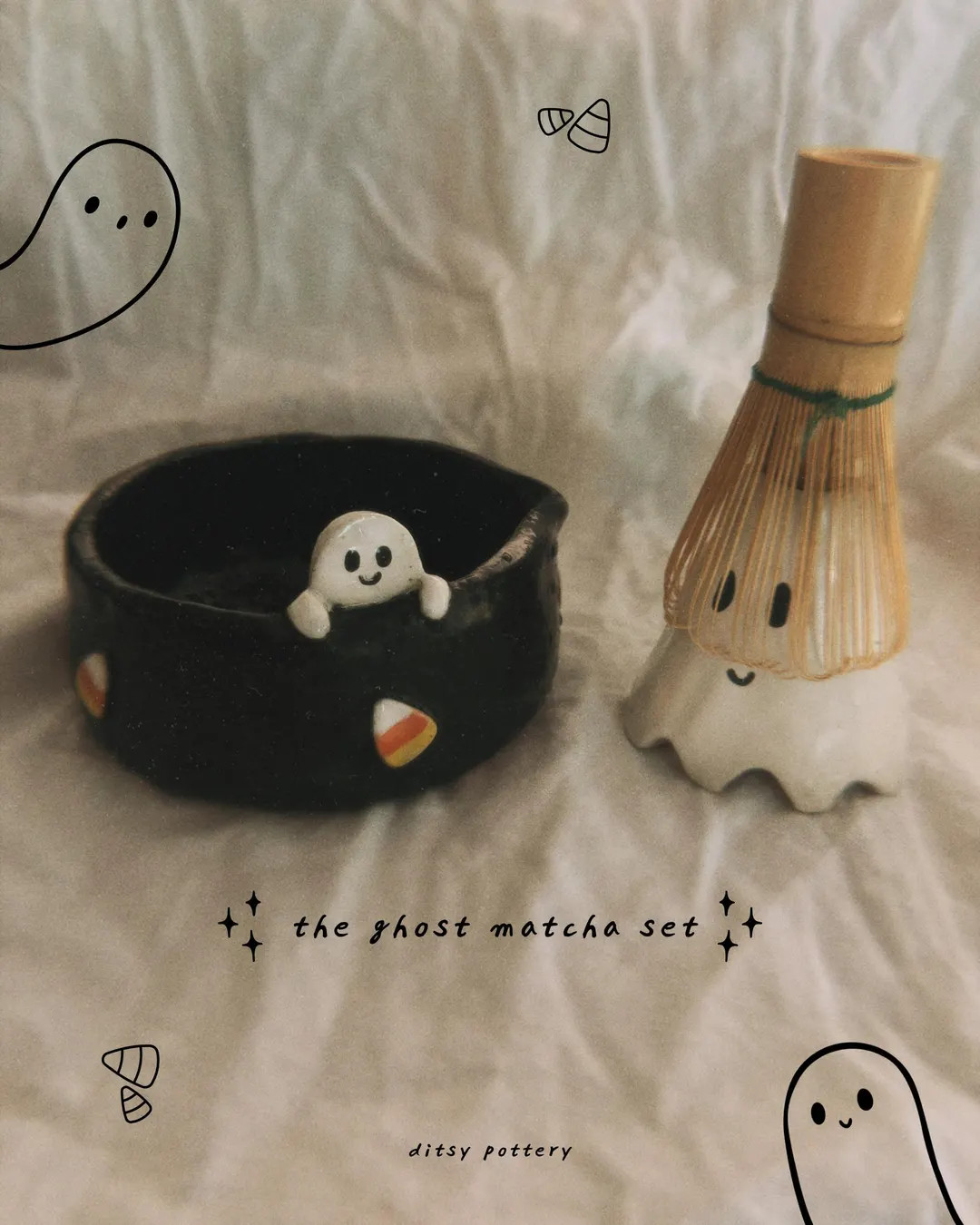 Ceramic Ghost Matcha Bowl and Whisk Set | Handmade Ceramic Matcha Bowl, Halloween Matcha Set, Cut... | Etsy (US)