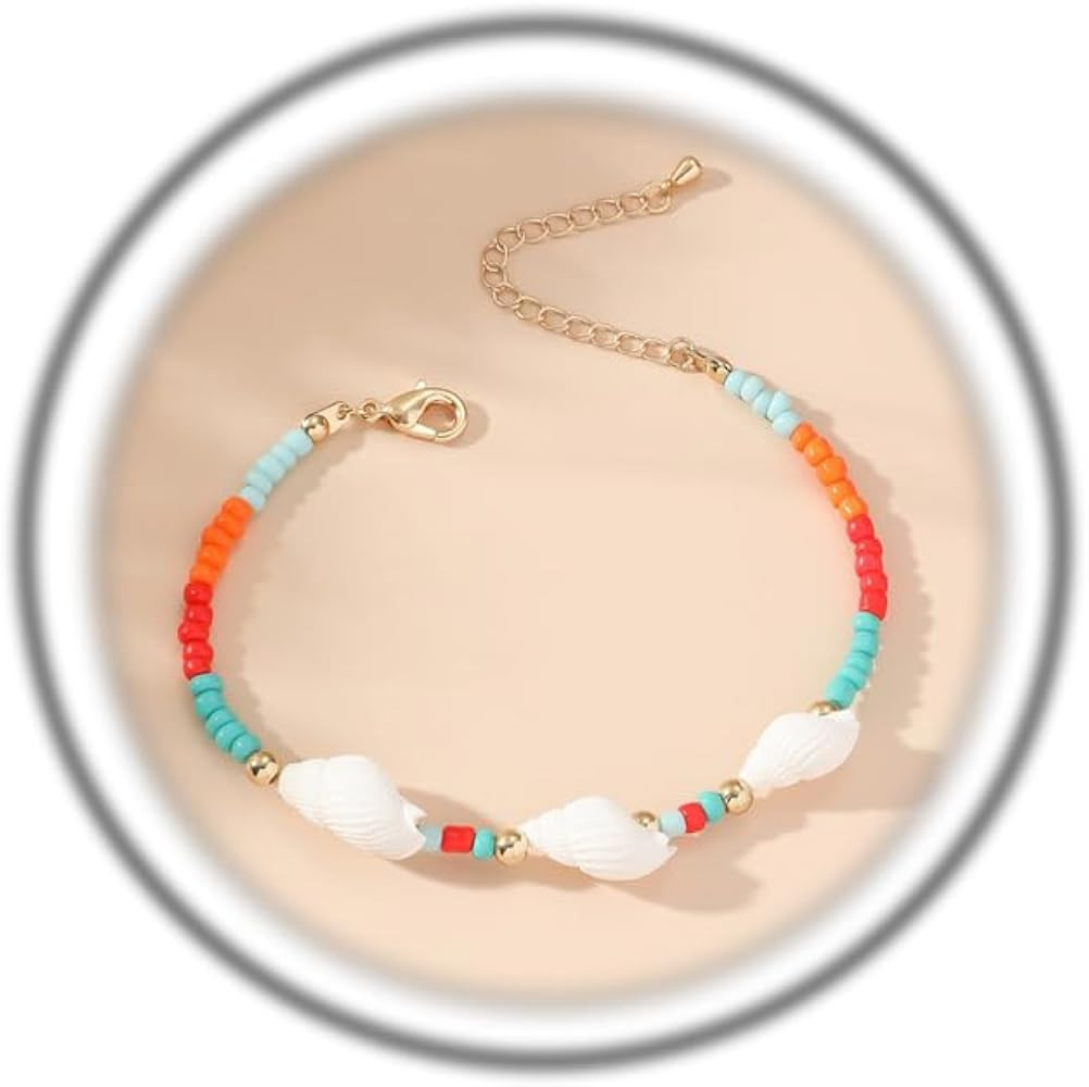 Nature Whelk Starfish Sea Shell Bracelet Anklet for Women,Adjustable Boho Beach Beads Pearl Brace... | Amazon (US)