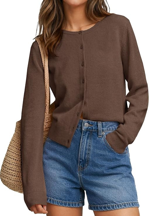 Womens Long Sleeve Cardigan Sweaters Fall Cropped Button Down Cute Outfits | Amazon (US)