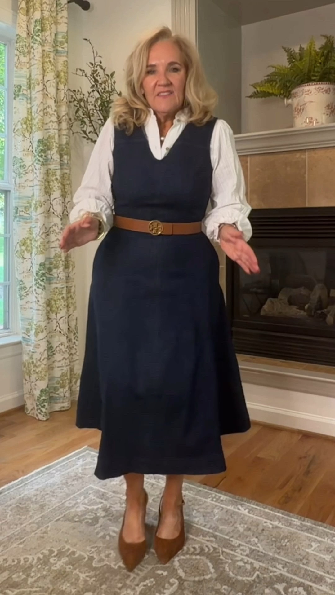 Stretched denim dress wearing an eight the blouse is a classic. It’s a soft off-white. Pretty details. Wearing a medium
The dress would look great with boots too

#LTKOver40 #LTKSaleAlert #LTKWorkwear