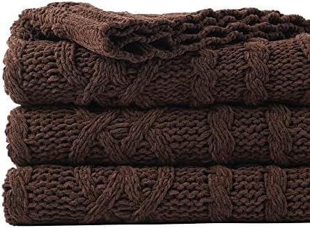 Amazon.com: Battilo Dark Brown Throw Blanket for Couch, Bed, Sofa, 51"x67" Woven Chenille Knit Th... | Amazon (US)