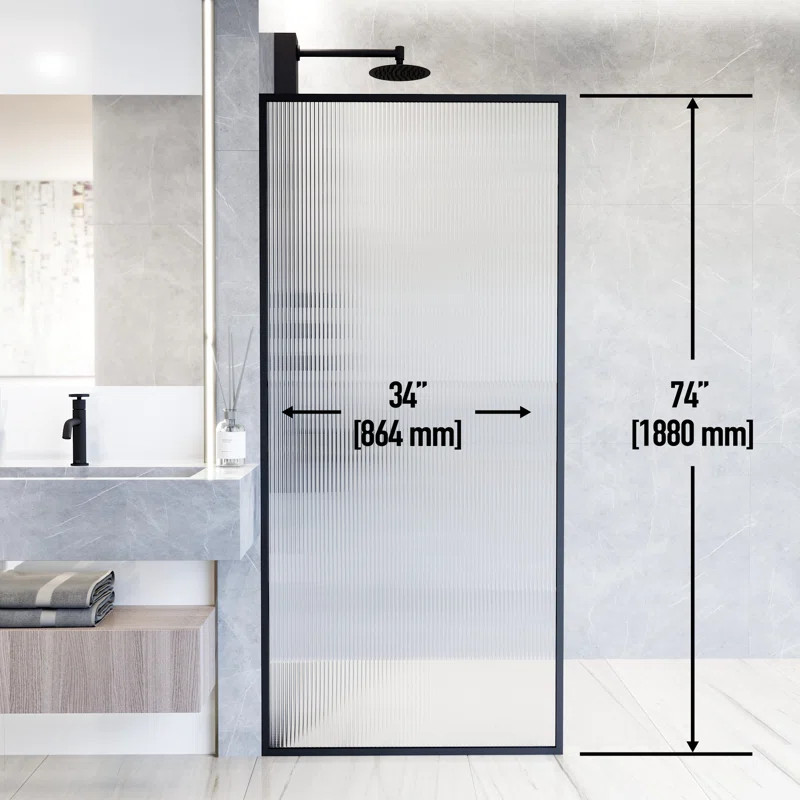 Meridian 34" W x 74" H Fixed Framed Shower Screen with 3/8" Glass | Wayfair North America