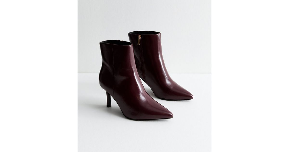 Wide Fit Burgundy Point Toe Ankle Boots | New Look | New Look (UK)