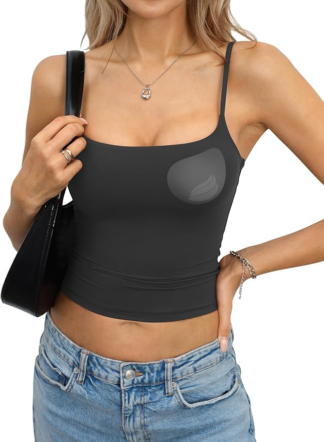 EasyGala Womens Double Lined Padded Crop Cami Tops Fitted Spaghetti Strap Tank Top Summer Basic S... | Amazon (US)