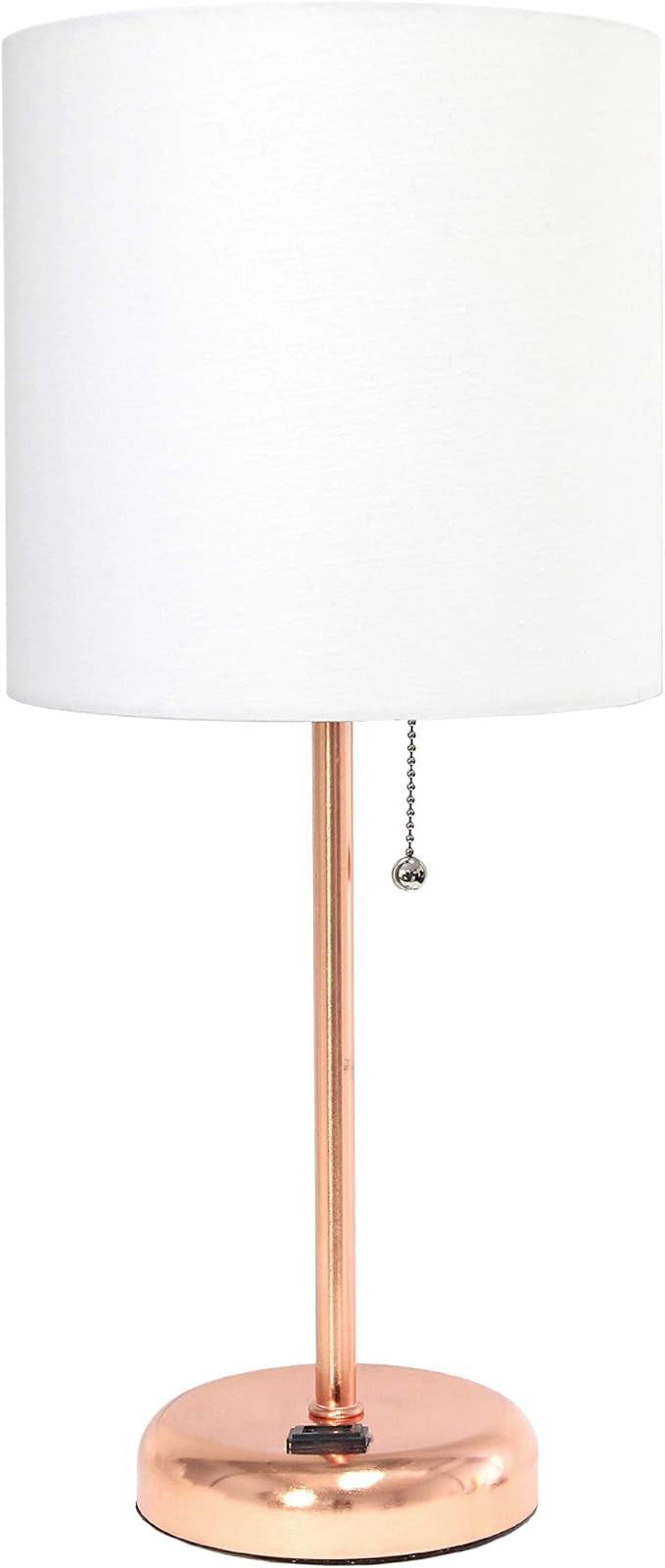 Simple Designs LT2024-RGD Rose Gold Stick Table Desk Lamp with Charging Outlet and Drum Fabric Sh... | Amazon (US)