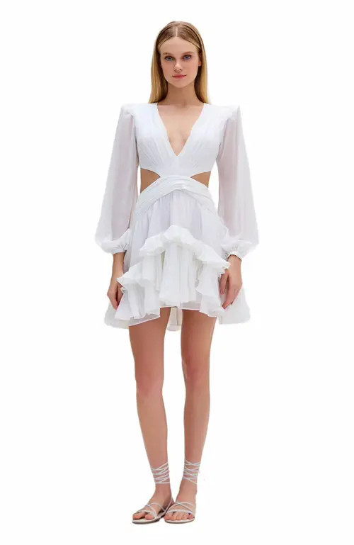 PatBO Deep-V Cutout Mini Dress in White at Nordstrom, Size 12 | Nordstrom