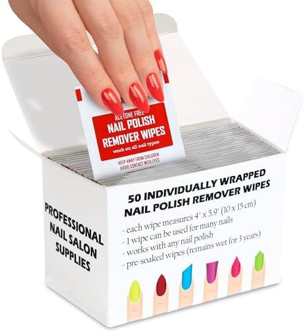 Nail Polish Remover Pads - 100% Non-Acetone - 50 Pack Bulk Set - Individually Wrapped - Quick Nai... | Amazon (US)