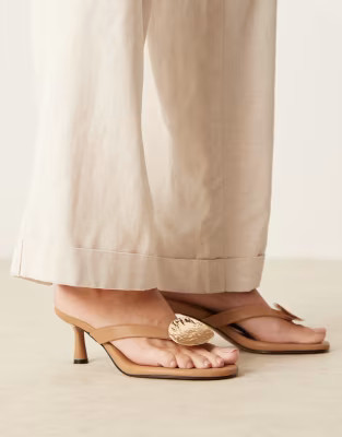 ASOS DESIGN Heated trim detail toe thong mid sandals in camel | ASOS | ASOS (Global)
