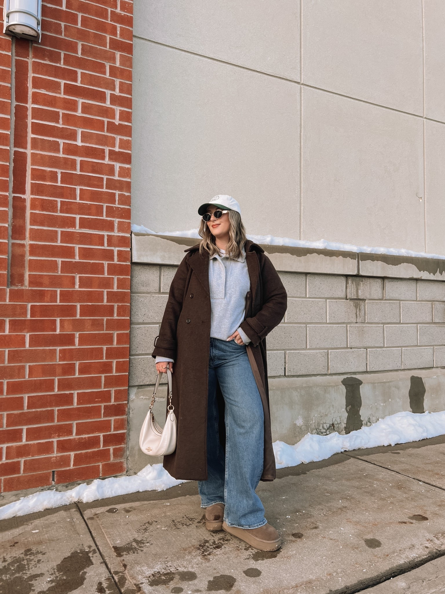 Casual winter ootd! Wearing my usual size L in the chocolate brown wool blend coat & perfect white tee. Linked this year’s version of my quarter snap sweatshirt, also wearing L. Wearing 32 in my fave Abercrombie jeans. Ugg style platform boots are Amazon and such good quality, I’m usually a 9.5-10 and wear a 10.


#LTKmidsize #LTKcanada #LTKwinter