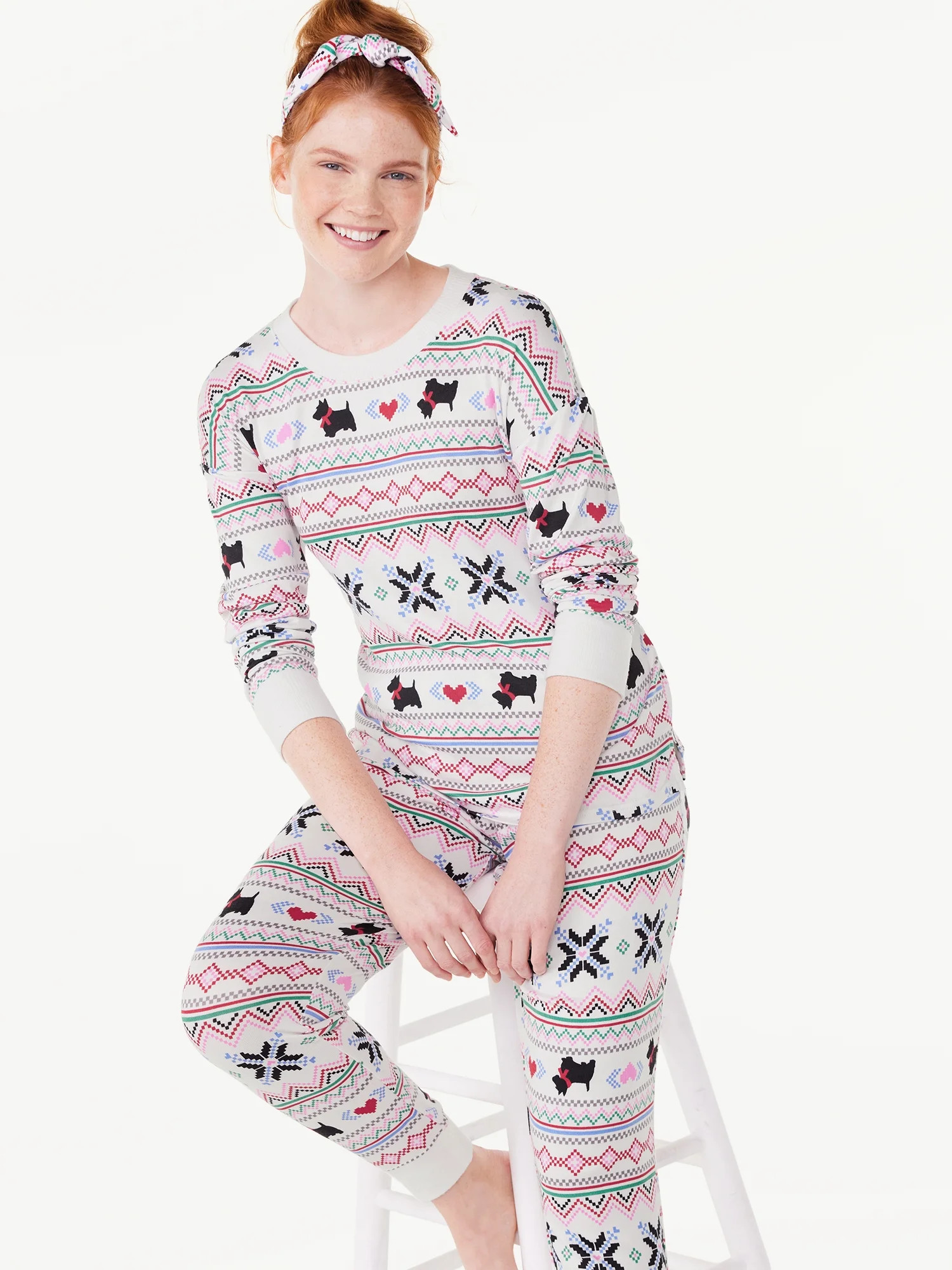 Joyspun Women's Long Sleeve Tee and Joggers Sleep Set with Headband, 3-Piece Pajama Set, Sizes S-... | Walmart (US)